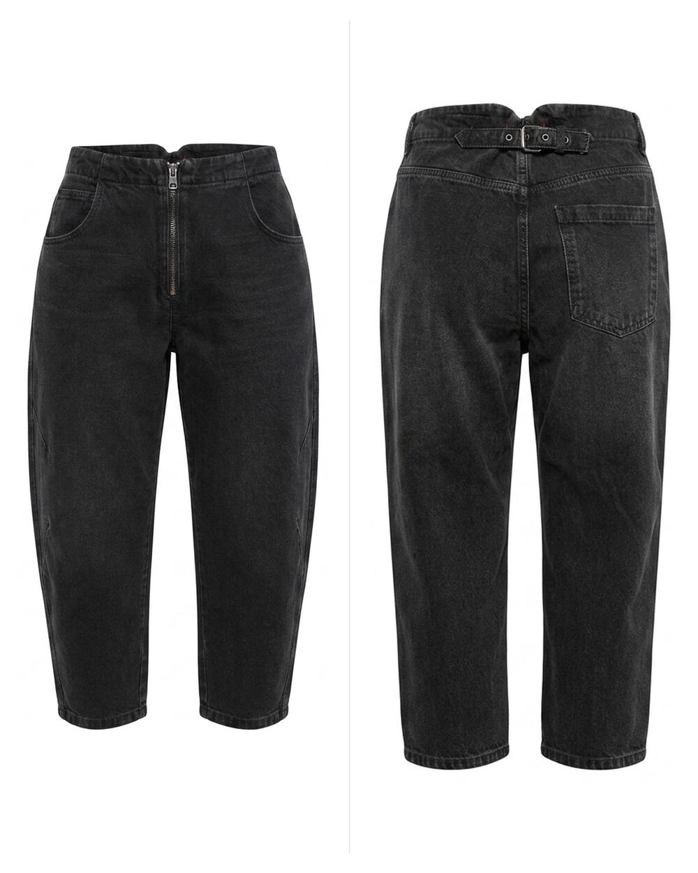 Zara Faded Black Cinch Back Cropped High Waist Denim Jeans Women Size 10